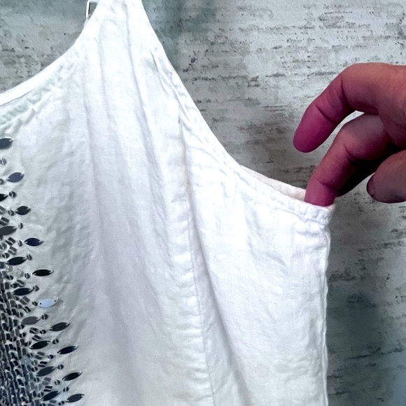 Eileen Fisher 100% Organic Linen Ivory Strappy Sequined Tank Top Sz 2X Beach - Picture 8 of 16